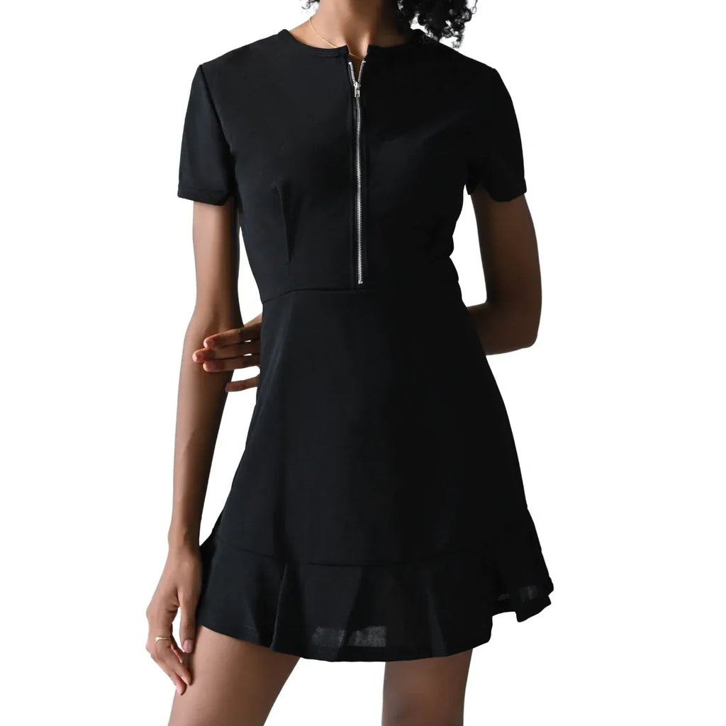 Black Zip Up Mini Dress