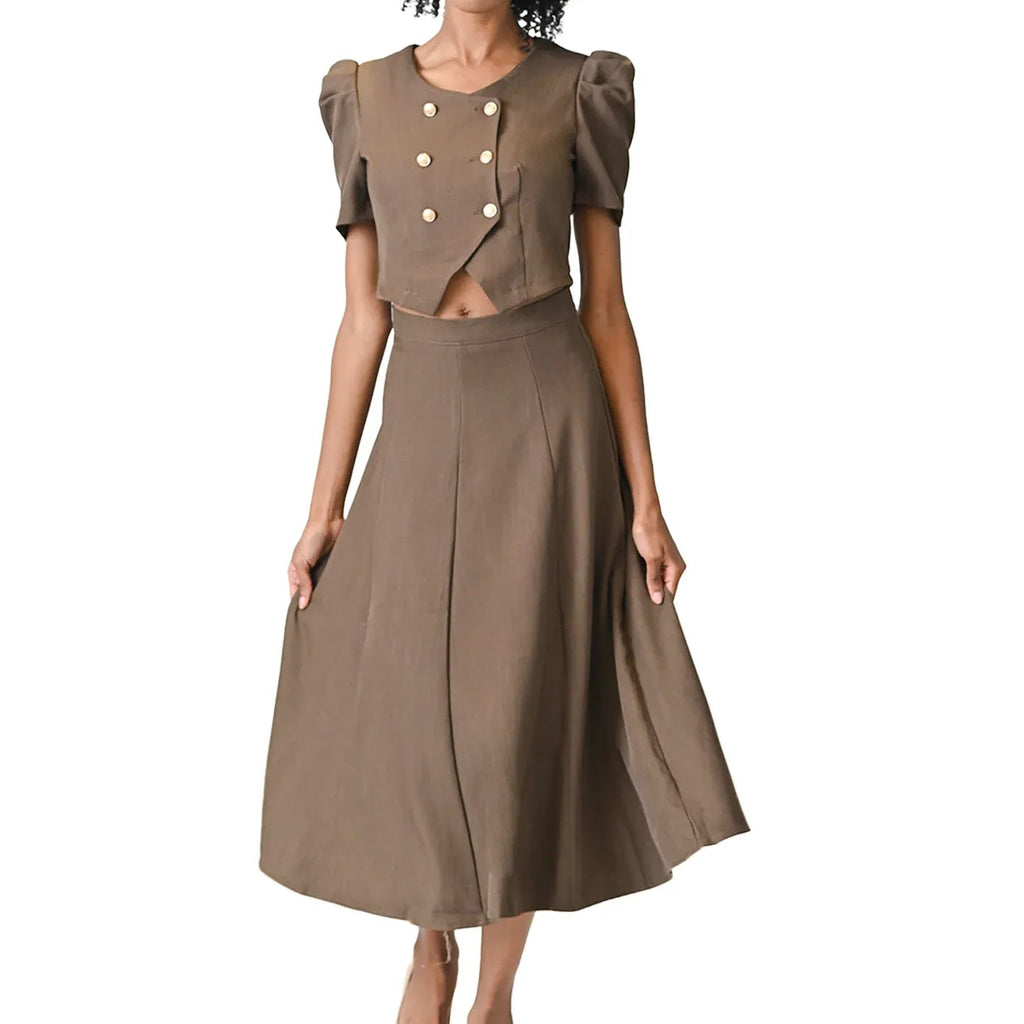 Brown Cropped Skirt Set
