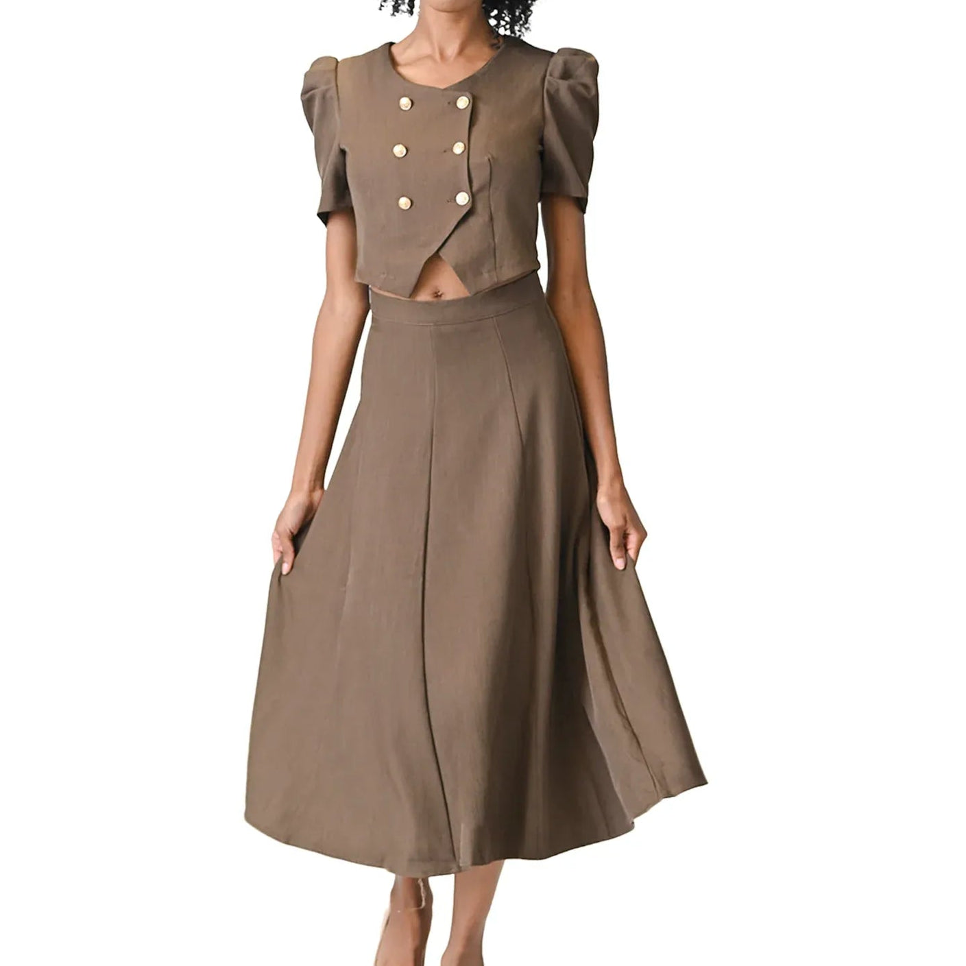 Brown Cropped Skirt Set