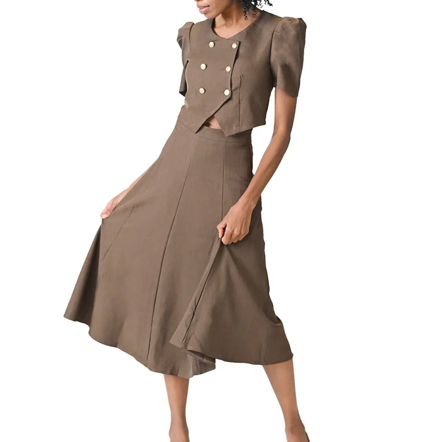 Brown Cropped Skirt Set