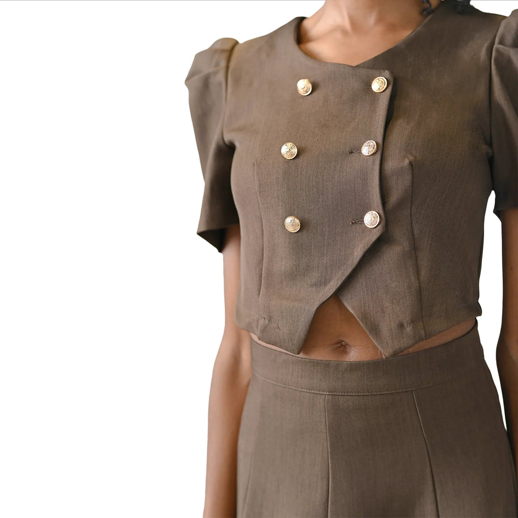 Brown Cropped Skirt Set