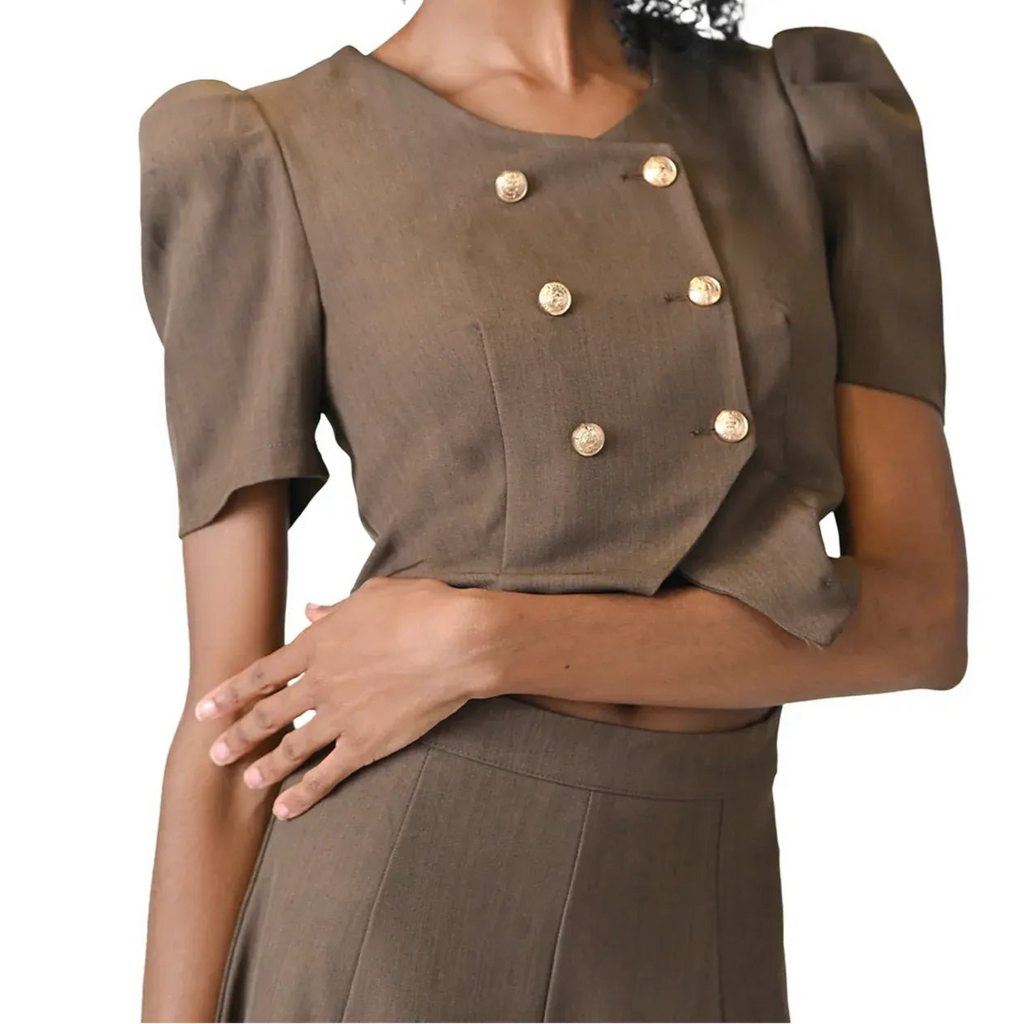 Brown Cropped Skirt Set