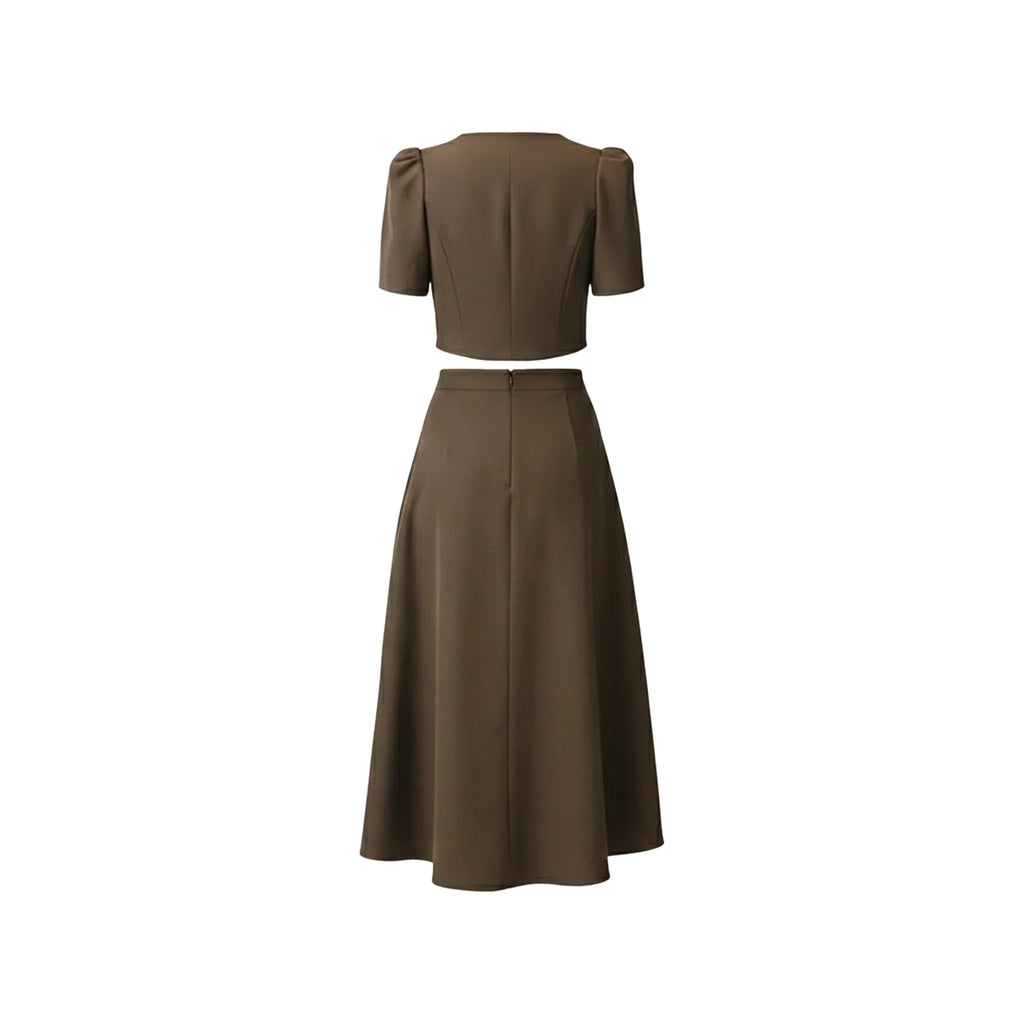 Brown Cropped Skirt Set