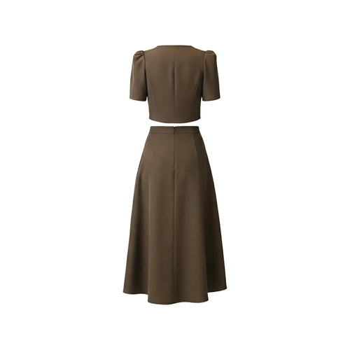 Brown Cropped Skirt Set