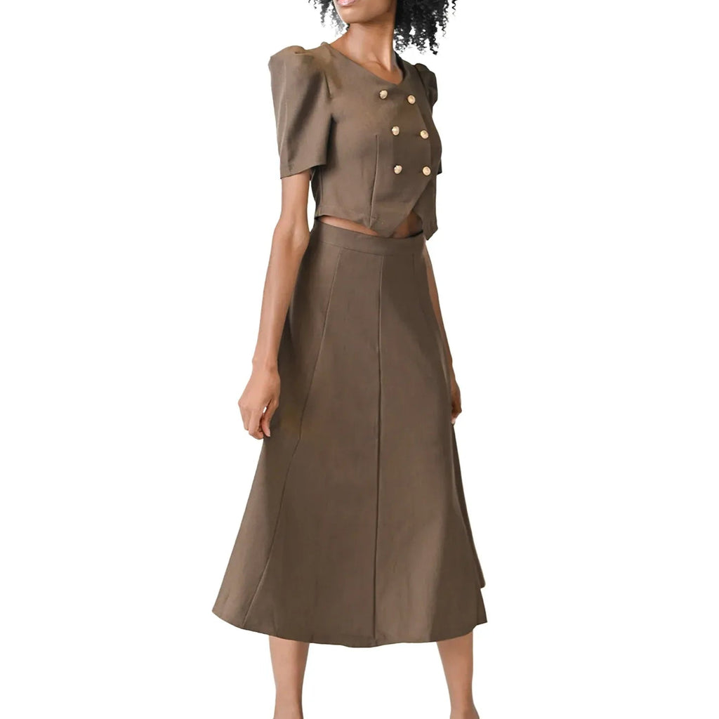 Brown Cropped Skirt Set