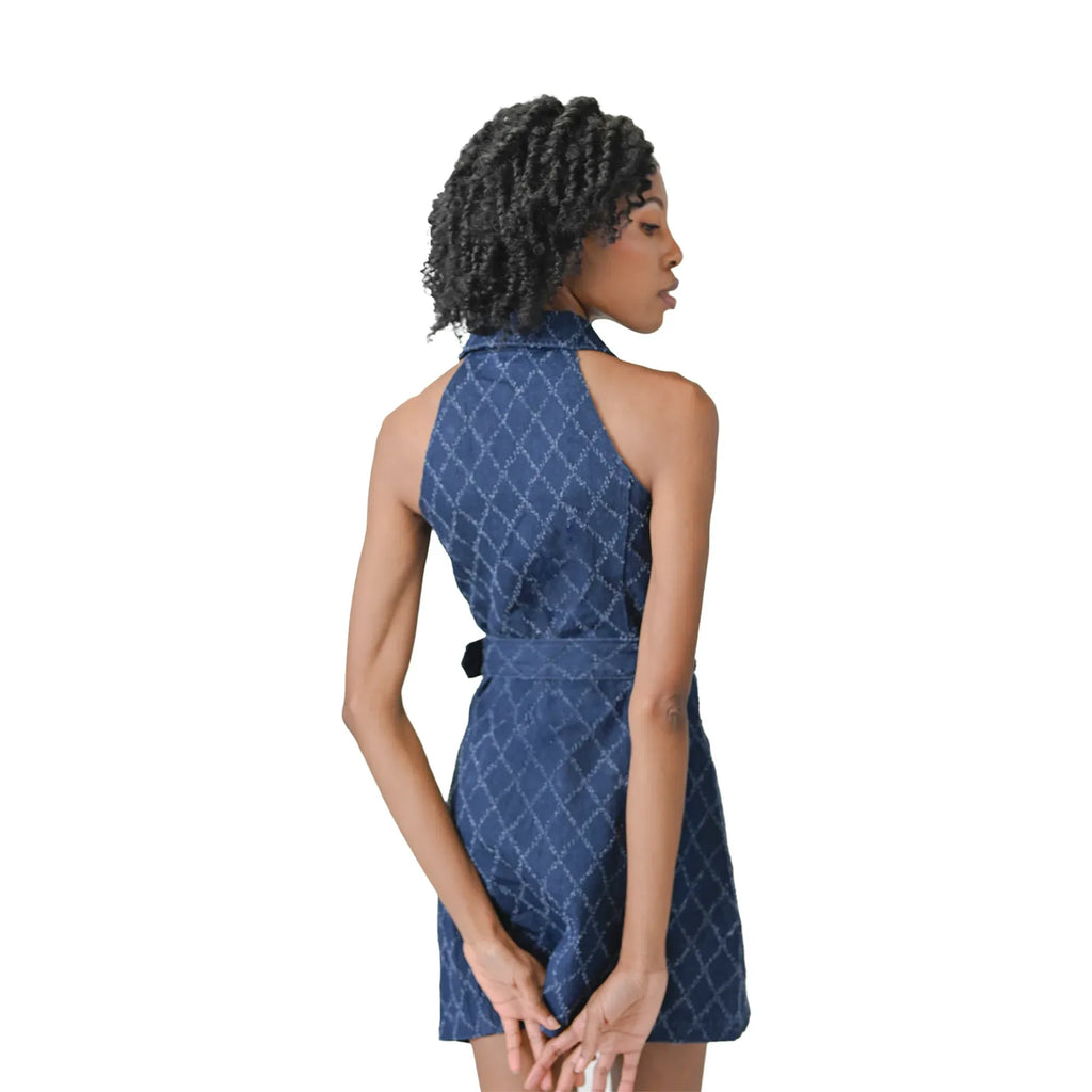 Deep Indigo Lace Up Mini Dress