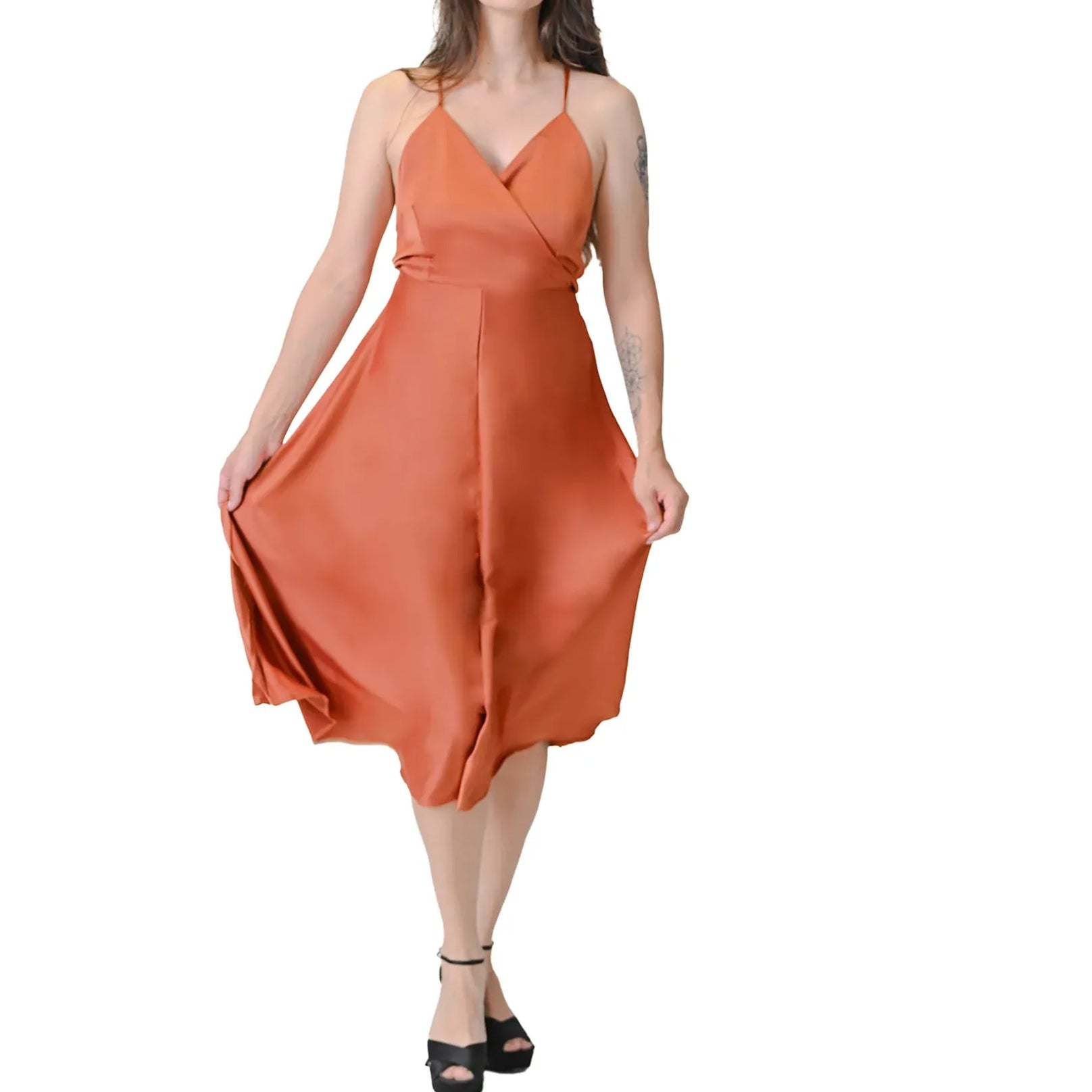 Elegant Burnt Amber Camisole Dress
