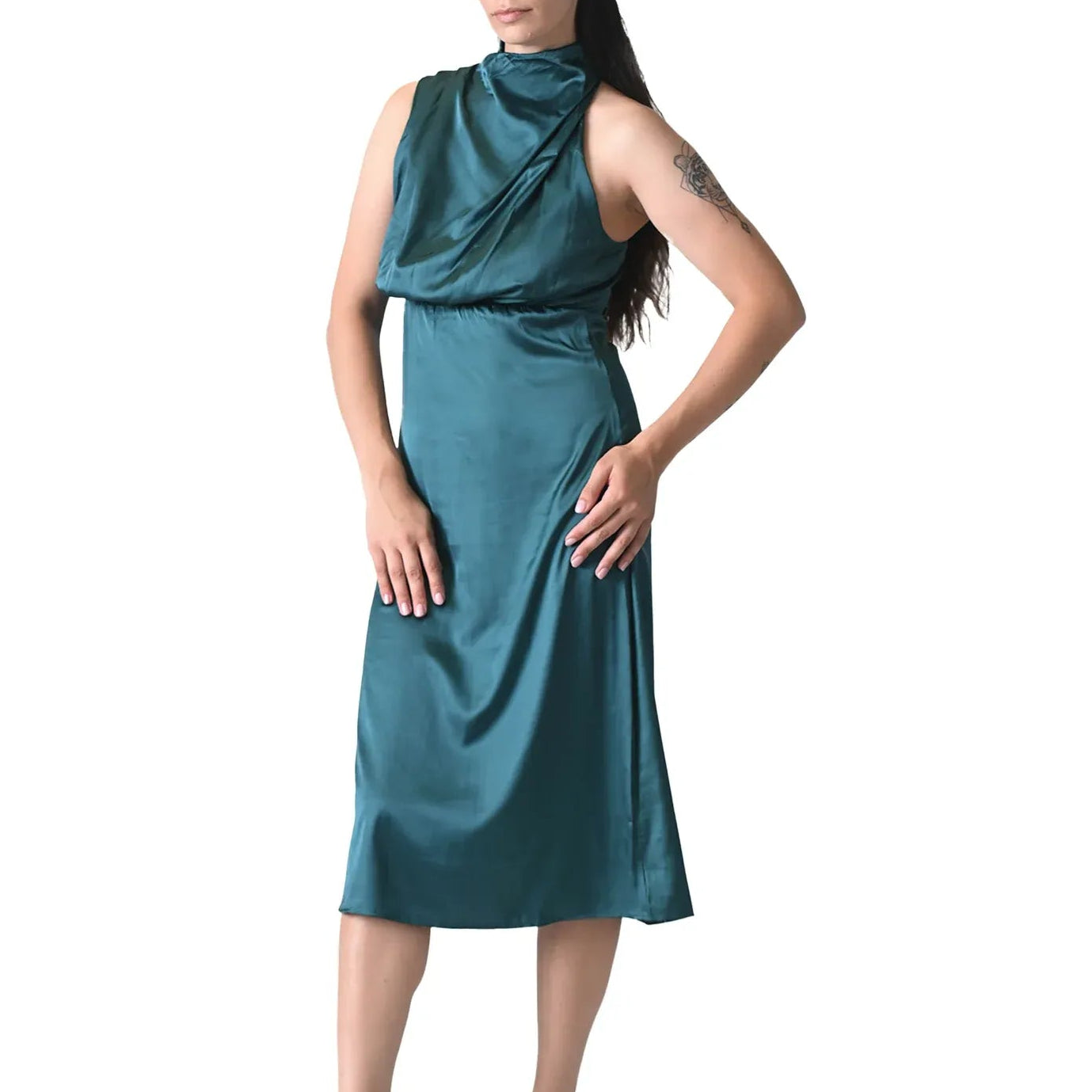 Olive Satin Slip Dress