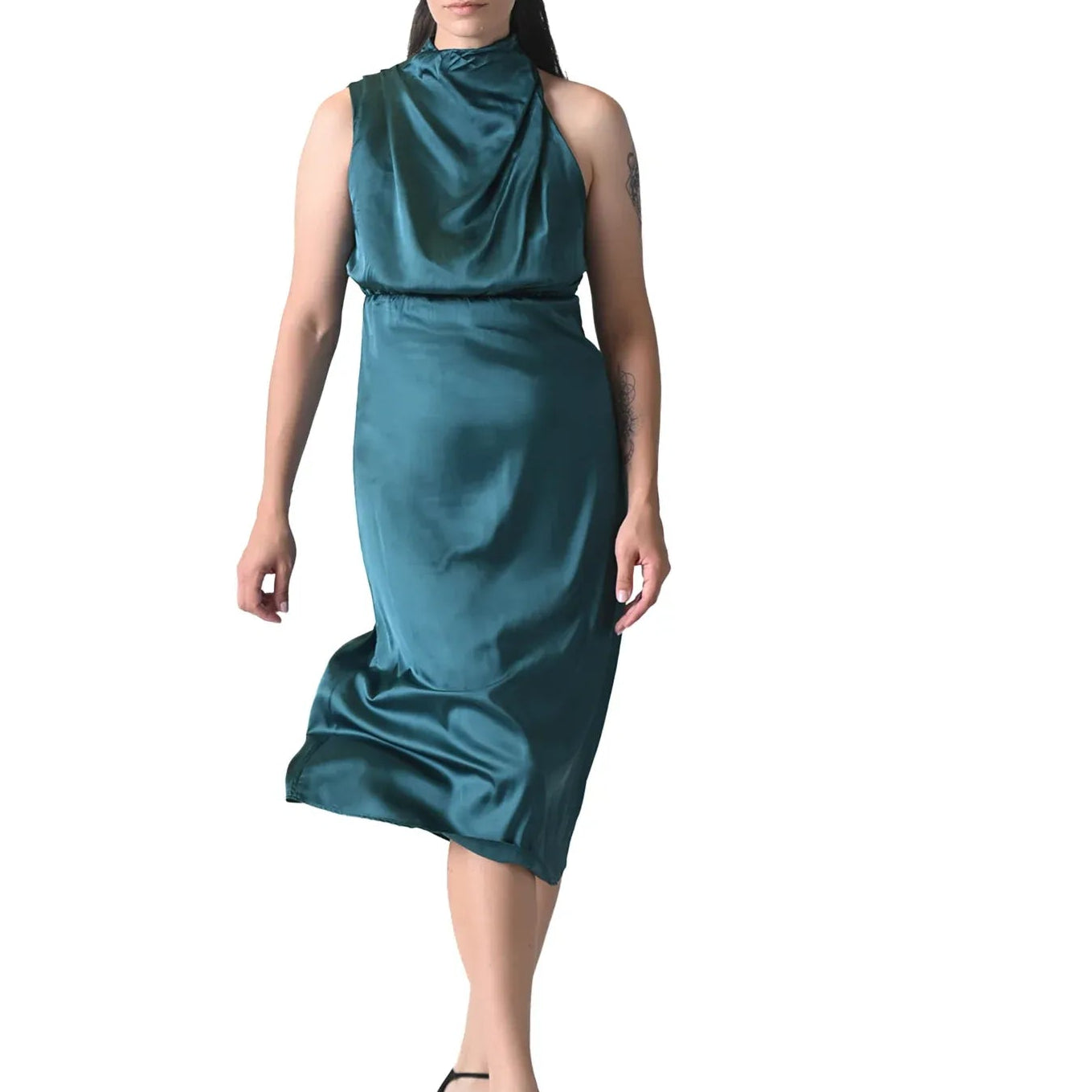 Olive Satin Slip Dress
