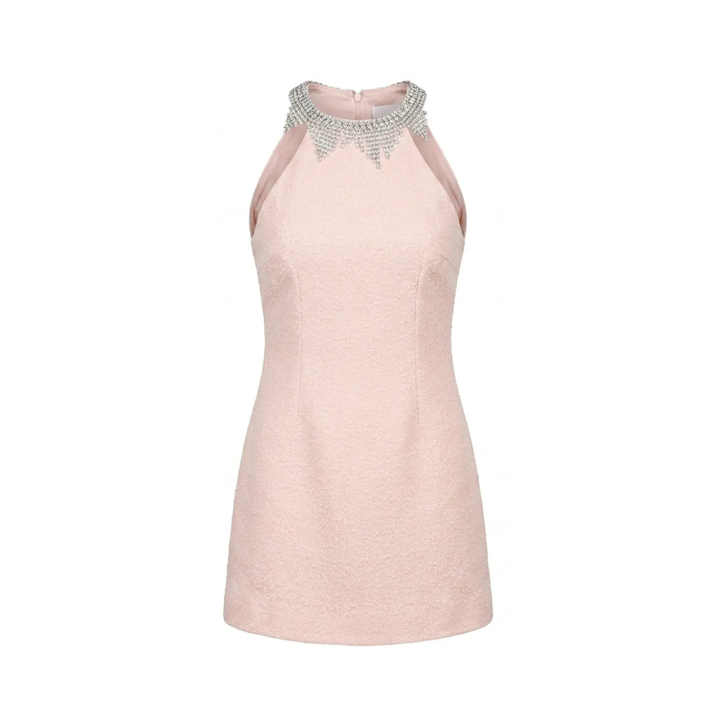 Open Back Pink Dress With A Beaded Neckline