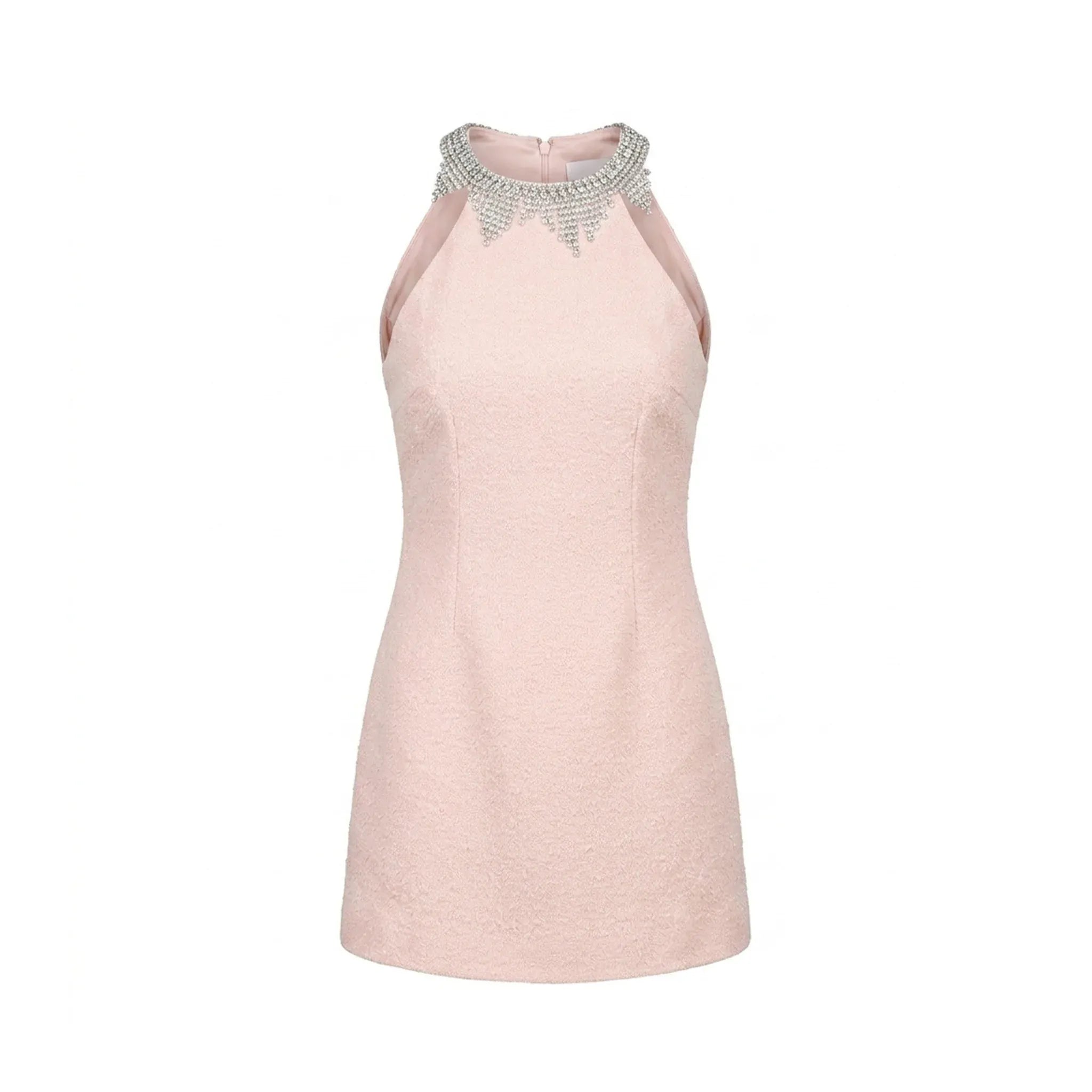 Open Back Pink Dress With A Beaded Neckline