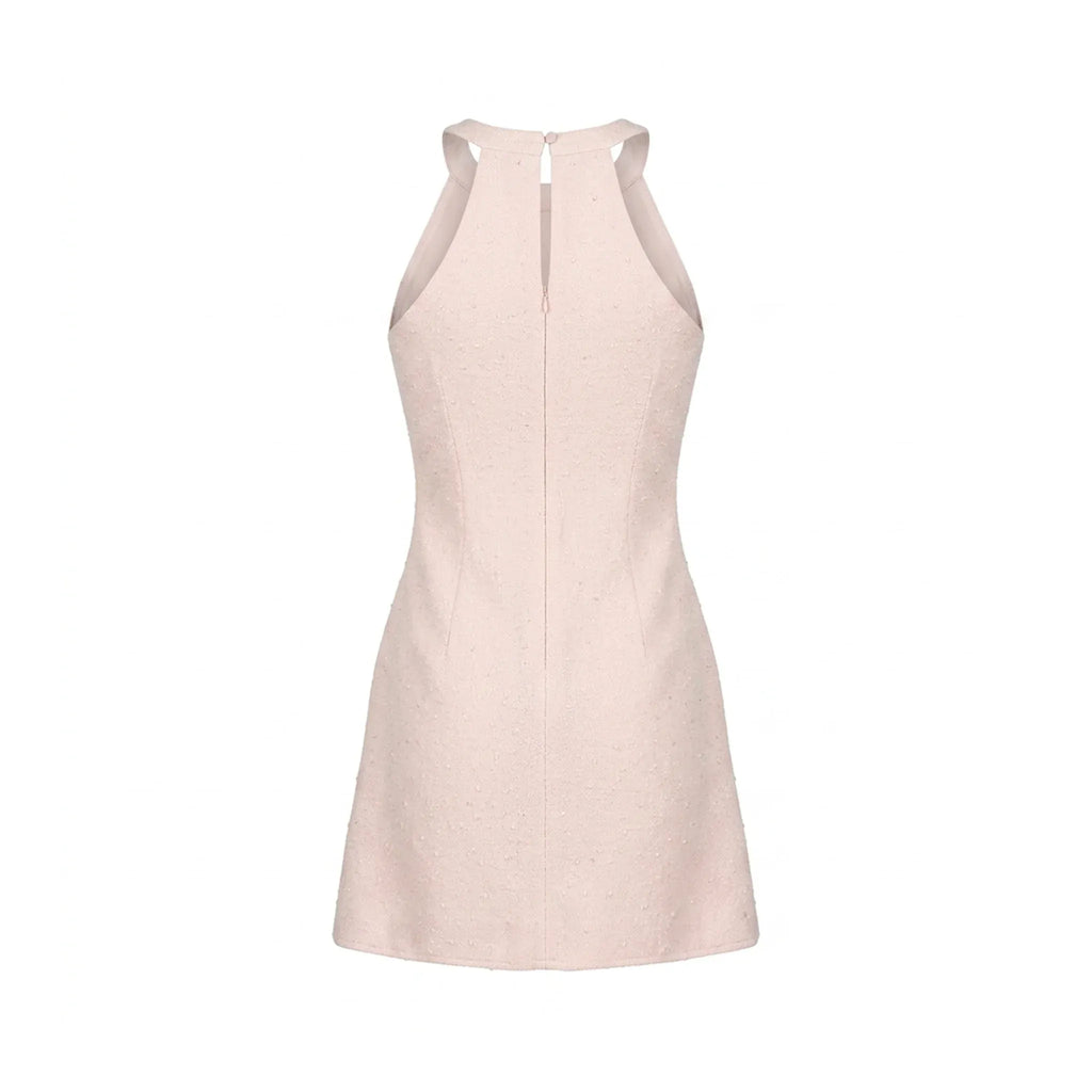 Open Back Pink Dress With A Beaded Neckline