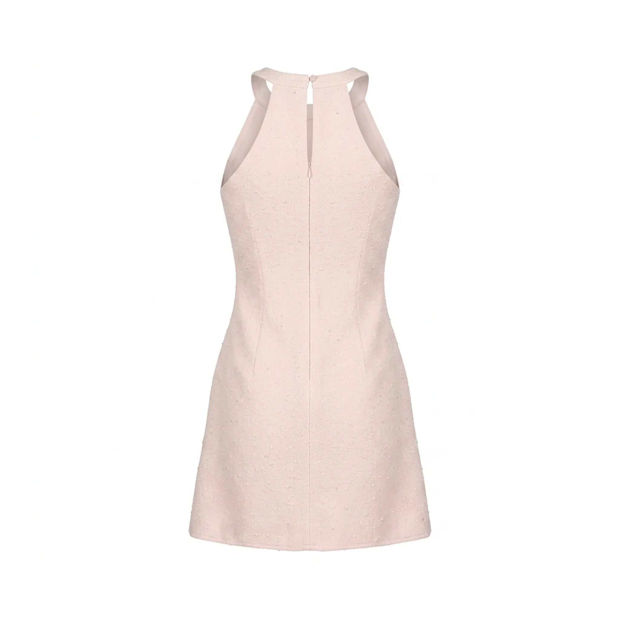 Open Back Pink Dress With A Beaded Neckline