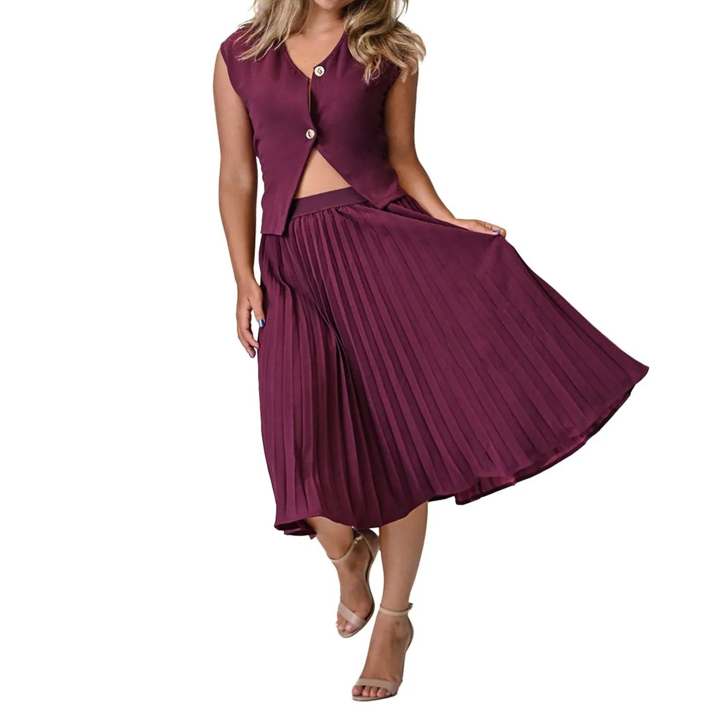Pleated Midi Skirt Set