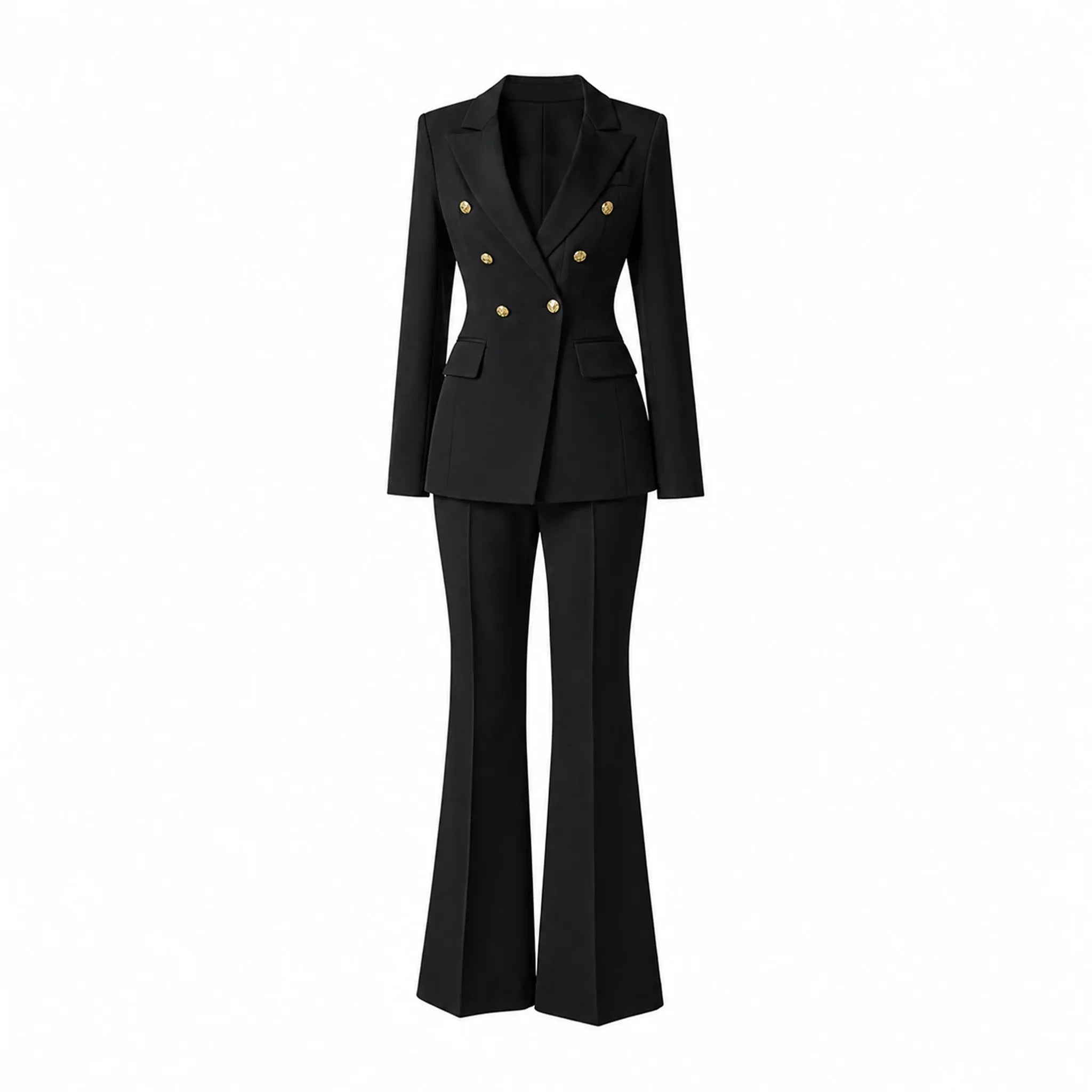Solid Black Double Breasted Suit