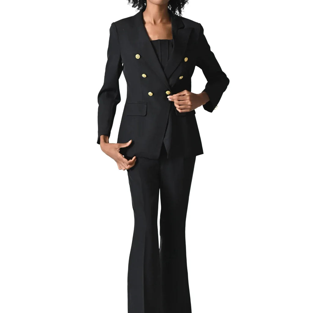 Solid Black Double Breasted Suit