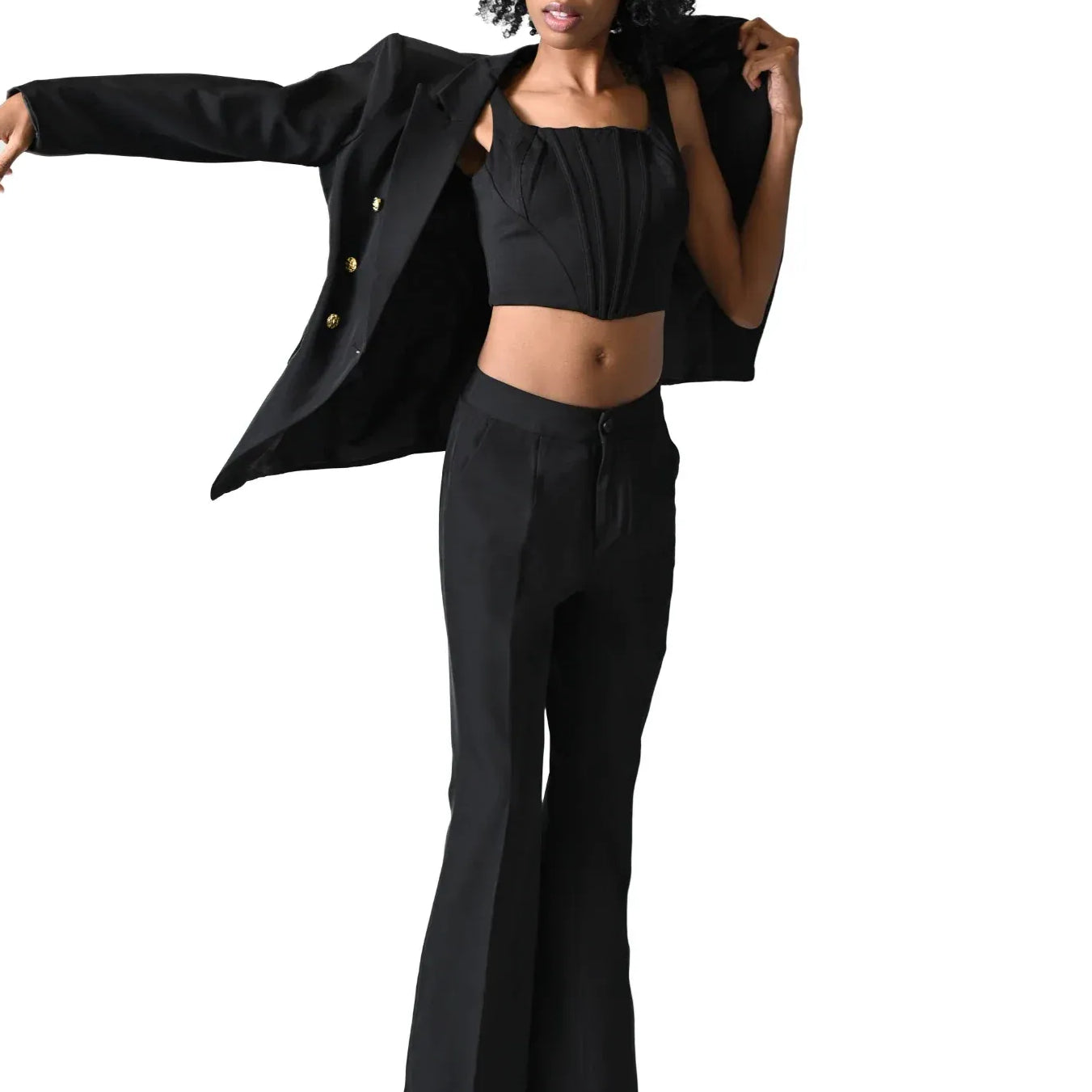 Solid Black Double Breasted Suit
