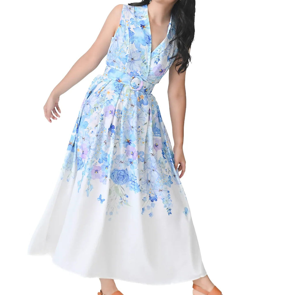 Watercolor Blue Floral Dress